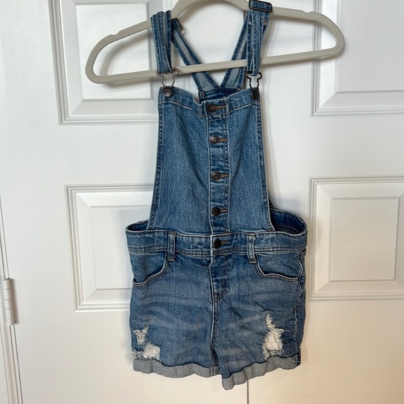 Cat & Jack - Large Girls Denim Overall Shorts 10/12 - Picture 1 of 5
